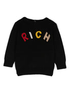 Maglione con logo a intarsi per neonato John Richmond Junior nero con girocollo - Rubino Kids