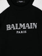 Maglione con logo floccato per bambino Balmain Kids nero con girocollo - Rubino Kids