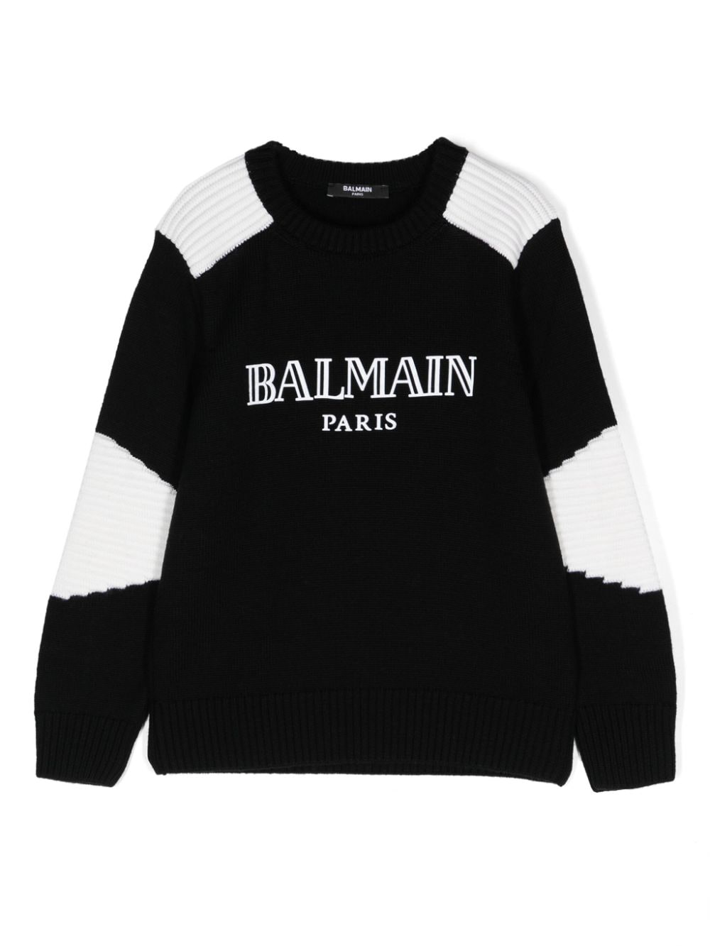 Maglione con logo floccato per bambino Balmain Kids nero con girocollo - Rubino Kids