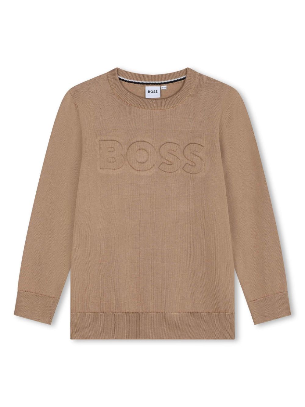 Maglione con logo goffrato per bambino BOSS Kidswear marrone con scollo rotondo - Rubino Kids