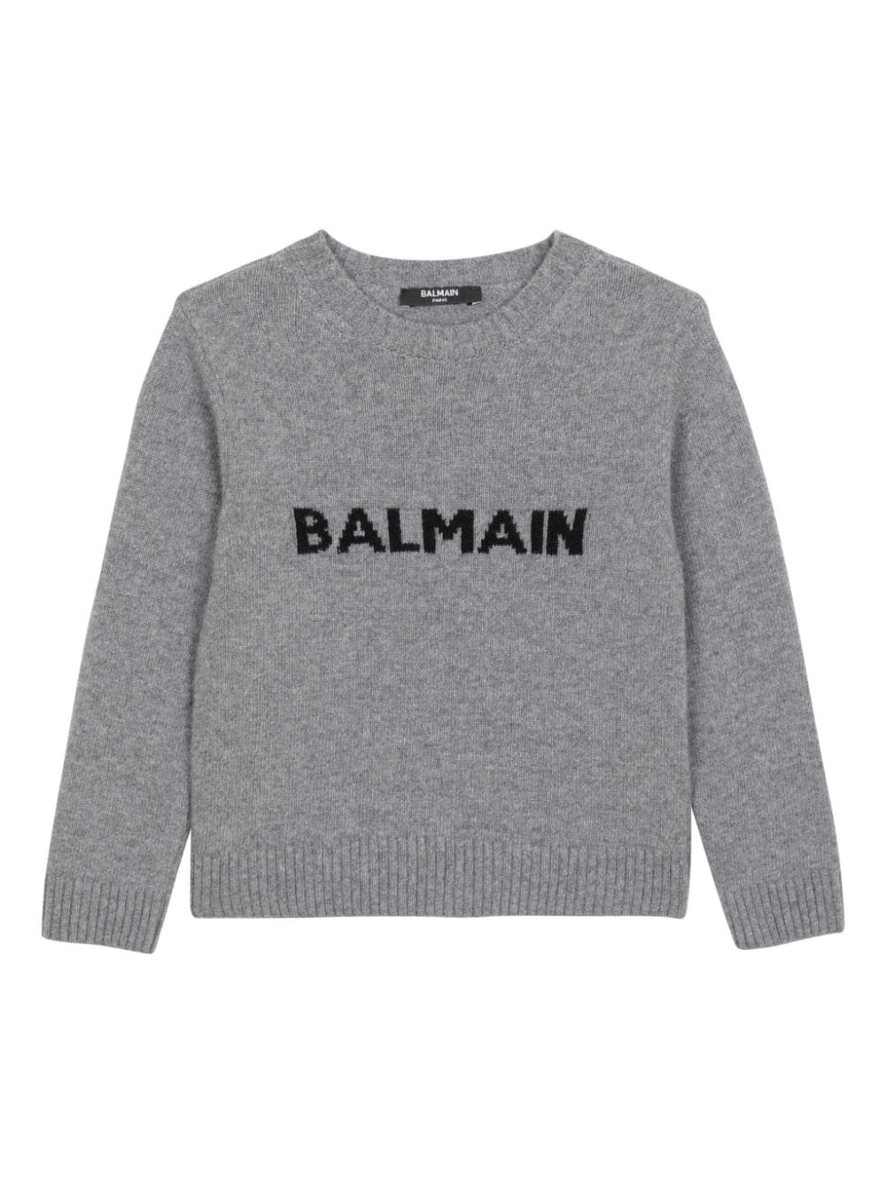 Maglione con logo per bambina Balmain Kids grigio con scollo rotondo - Rubino Kids