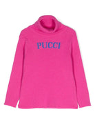 Maglione con logo per bambina PUCCI Junior fucsia con collo alto - Rubino Kids