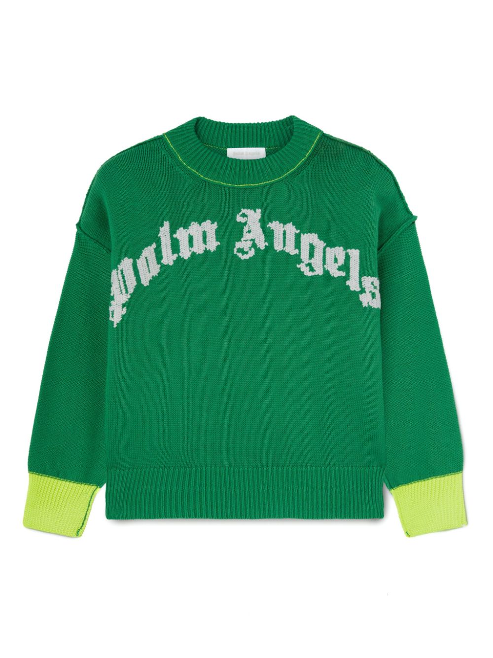 Maglione con logo per bambino Palm Angels Kids verde con logo intarsiato - Rubino Kids