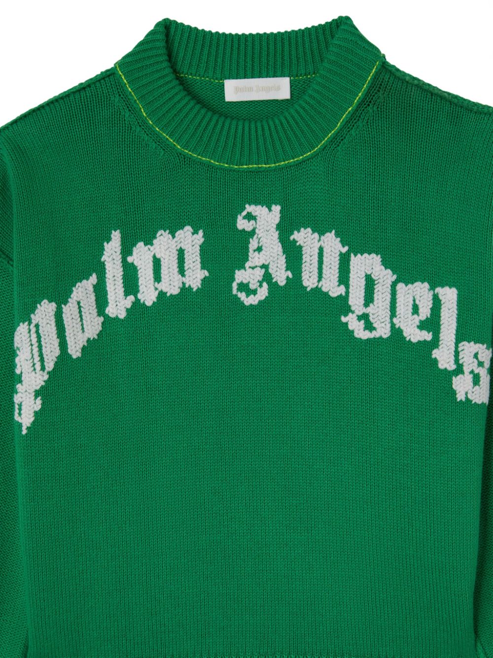 Maglione con logo per bambino Palm Angels Kids verde con logo intarsiato - Rubino Kids