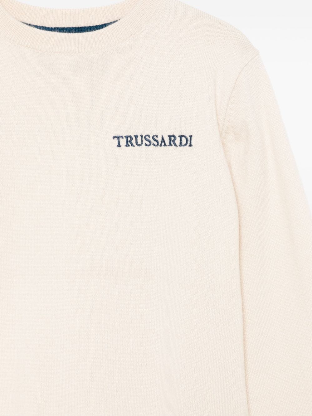 Maglione con logo ricamato per bambino TRUSSARDI JUNIOR beige con bordo a contrasto - Rubino Kids