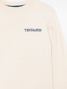 Maglione con logo ricamato per bambino TRUSSARDI JUNIOR beige con bordo a contrasto - Rubino Kids