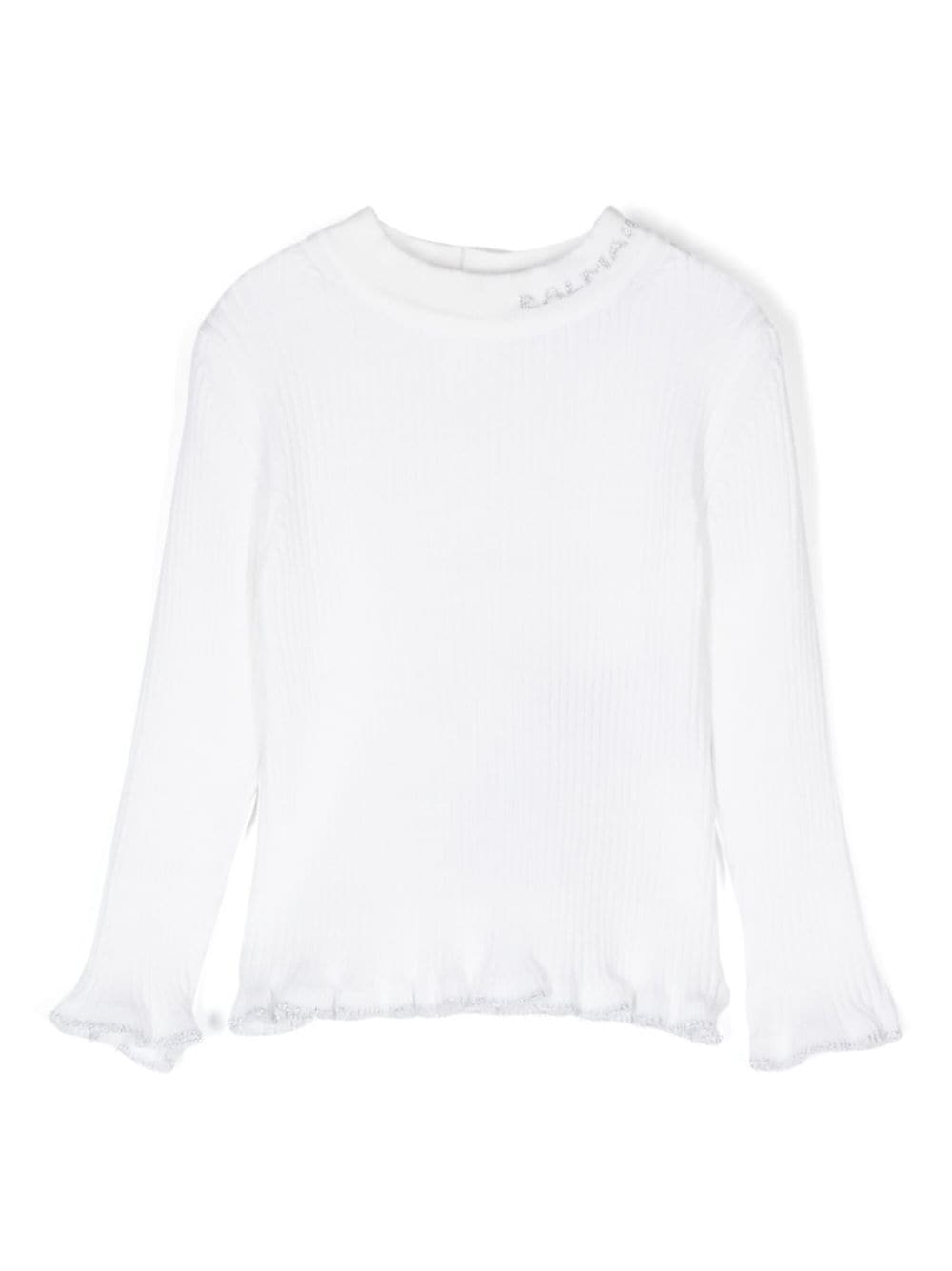 Maglione con logo ricamato per neonato Balmain Kids bianco con scollo rotondo - Rubino Kids