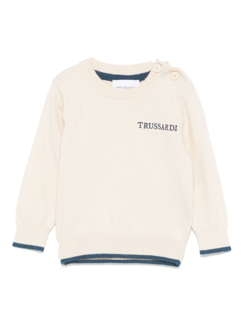 Maglione con logo ricamato per neonato TRUSSARDI JUNIOR beige con bordo a contrasto - Rubino Kids