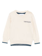 Maglione con logo ricamato per neonato TRUSSARDI JUNIOR beige con bordo a contrasto - Rubino Kids