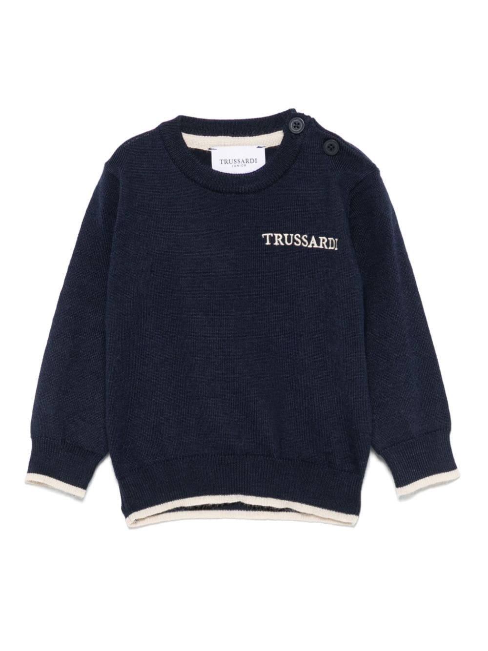 Maglione con logo ricamato per neonato TRUSSARDI JUNIOR blu con scollo rotondo - Rubino Kids