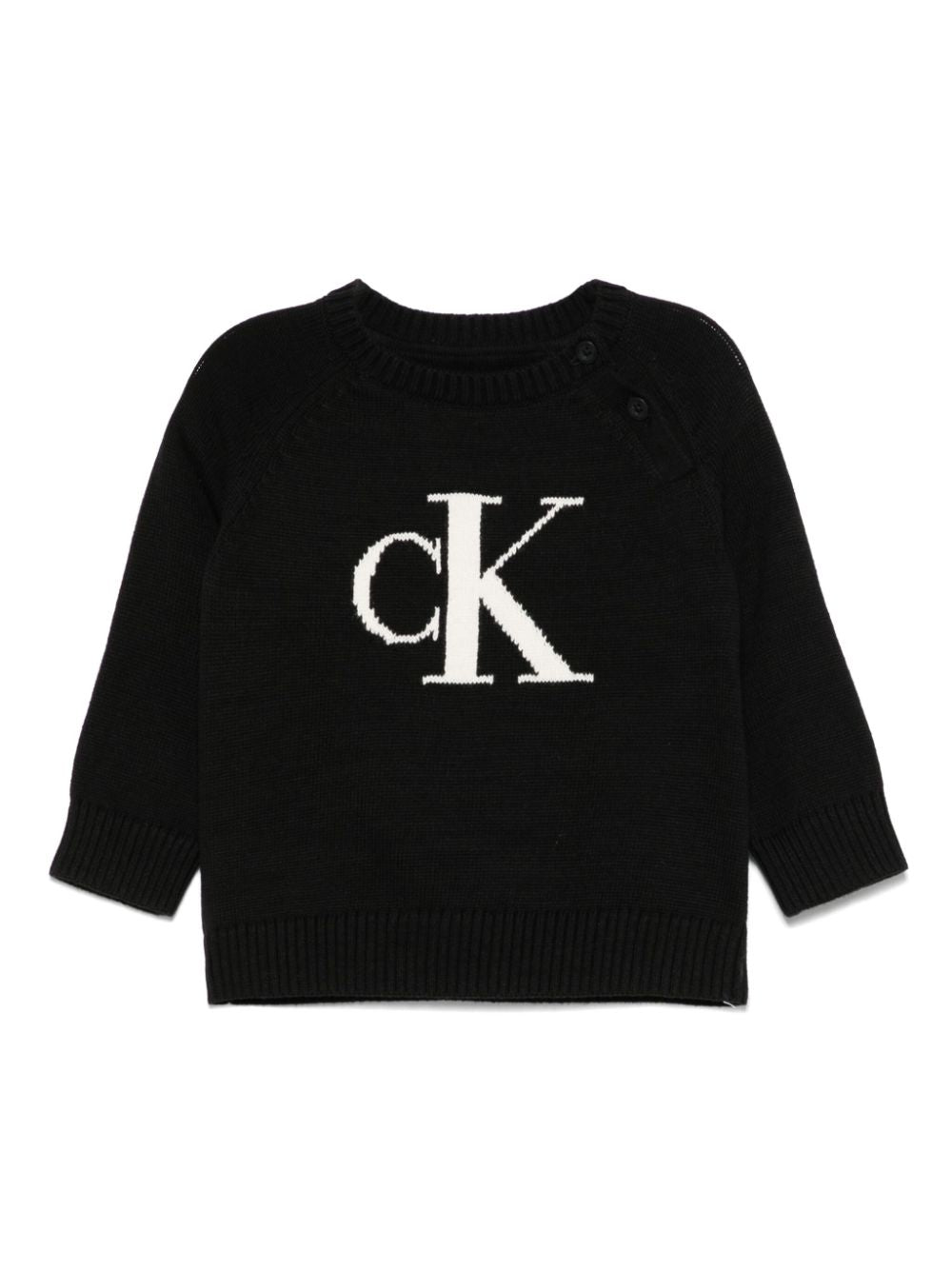 Maglione con monogramma jacquard per neonato Calvin Klein Kids nero con polsini a coste - Rubino Kids