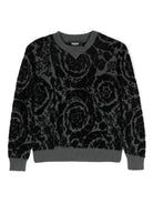 Maglione con motivo Barocco jacquard per bambino Versace Kids nero con scollo rotondo - Rubino Kids