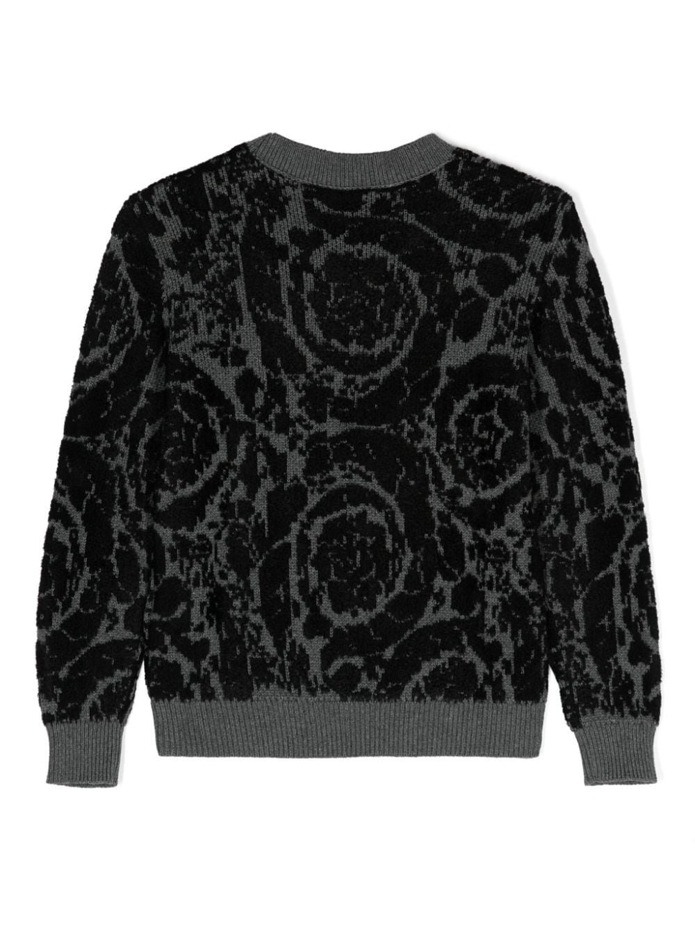 Maglione con motivo Barocco jacquard per bambino Versace Kids nero con scollo rotondo - Rubino Kids