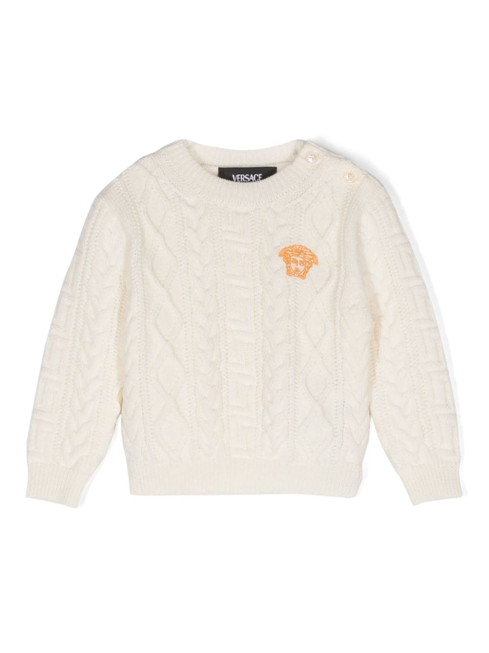 Maglione con ricamo Medusa per neonato Versace Kids bianco con maglia intrecciata - Rubino Kids