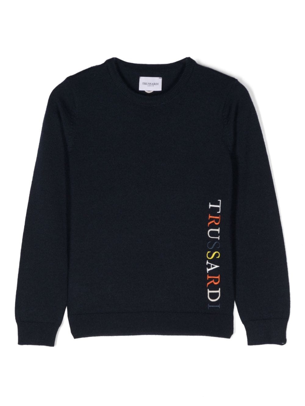 Maglione con ricamo per bambina TRUSSARDI JUNIOR blu con orlo dritto - Rubino Kids