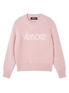 Maglione con ricamo per bambina Versace Kids rosa con orlo dritto - Rubino Kids