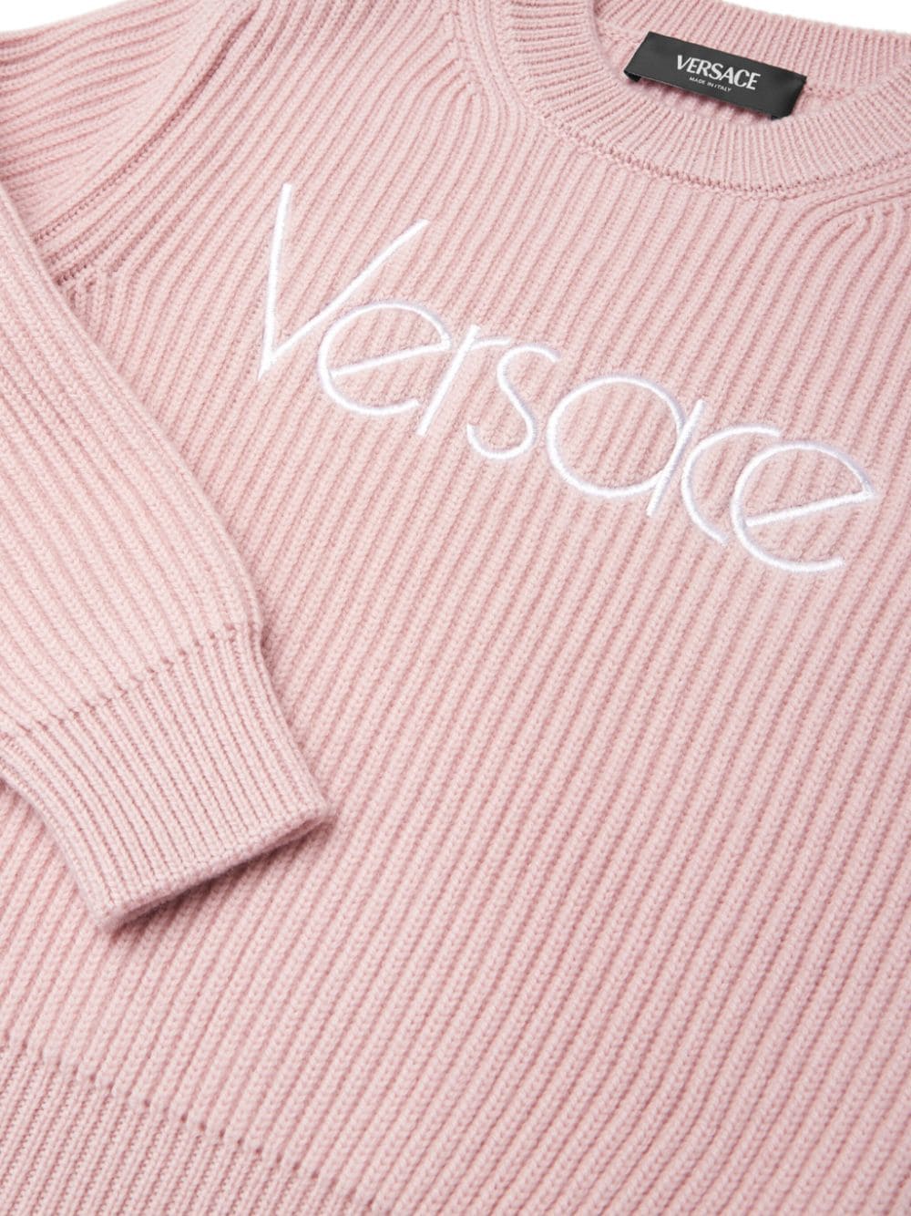 Maglione con ricamo per bambina Versace Kids rosa con orlo dritto - Rubino Kids