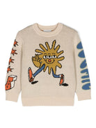 Maglione con ricamo per bambino Stella McCartney Kids beige con orlo a coste - Rubino Kids