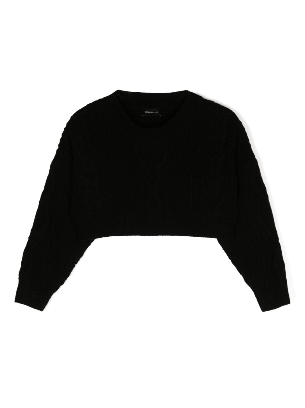 Maglione crop a coste per bambina Monnalisa nero con girocollo - Rubino Kids