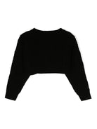 Maglione crop a coste per bambina Monnalisa nero con girocollo - Rubino Kids