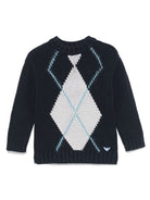 Maglione in maglia intarsiata per bambino Emporio Armani Kids blu con maniche lunghe - Rubino Kids