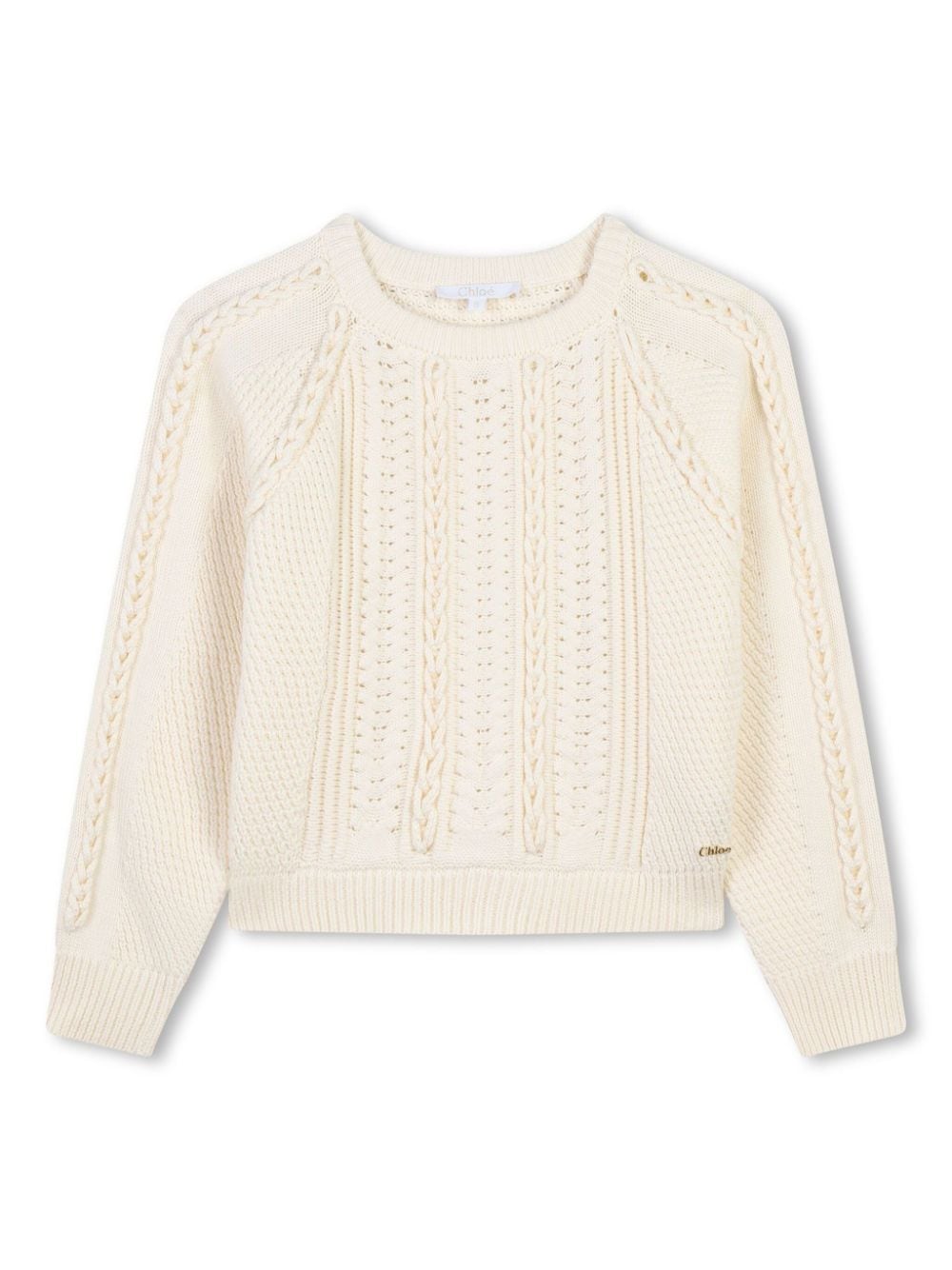 Maglione intrecciato per bambina Chloé Kids bianco con scollo rotondo - Rubino Kids