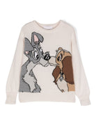 Maglione Lady and the Tramp x Disney per bambina Monnalisa beige con scollo rotondo - Rubino Kids