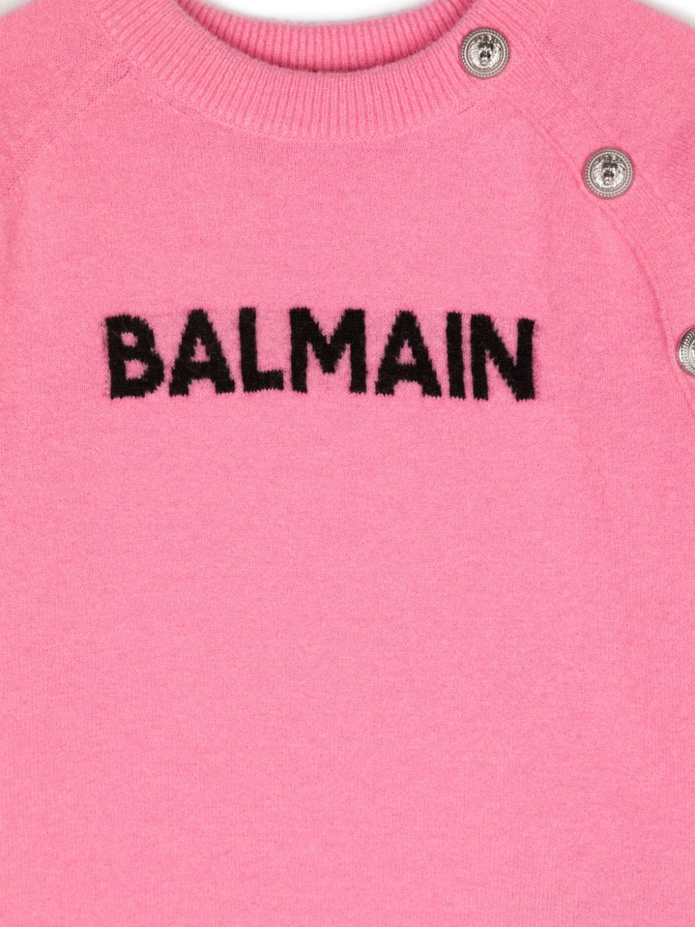 Maglione lavorato a maglia con logo jacquard per bambina Balmain Kids rosa con girocollo - Rubino Kids