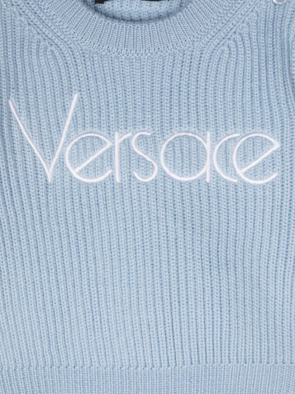 Maglione lavorato a maglia con logo ricamato per neonato Versace Kids azzurro con maniche lunghe - Rubino Kids