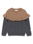 Maglione per bambina Douuod Kids marrone e grigio a trecce - Rubino Kids