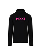 Maglione per bambina Emilio Pucci Junior nero con logo - Rubino Kids