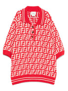 Maglione per bambina Fendi Kids rosso con colletto e monogramma FF - Rubino Kids