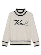 Maglione per bambina Karl Lagerfeld Kids bianco a collo alto con ricamo - Rubino Kids