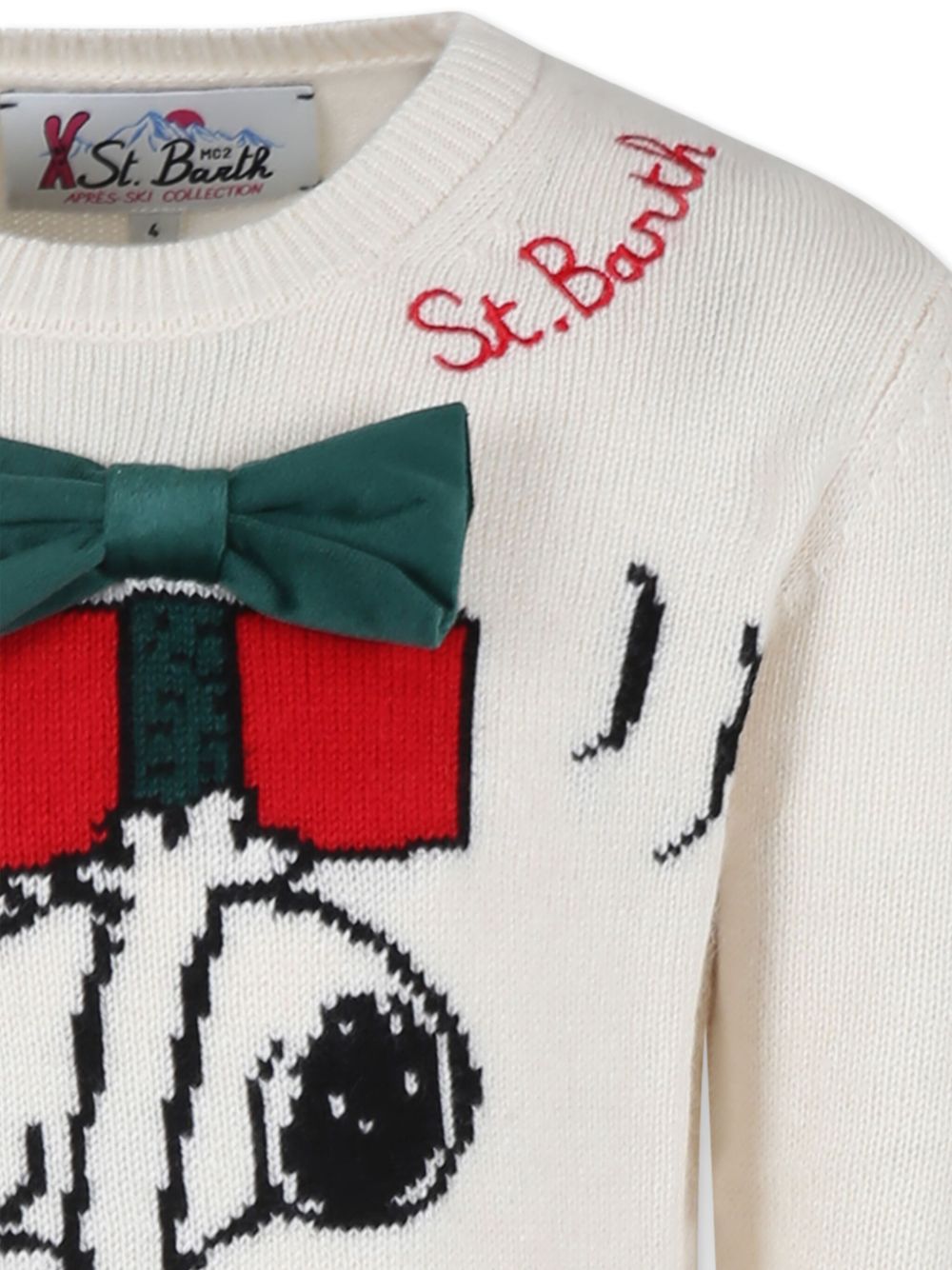 Maglione per bambina MC2 Saint Barth Kids x Snoopy Peanuts bianco con dettaglio fiocco - Rubino Kids