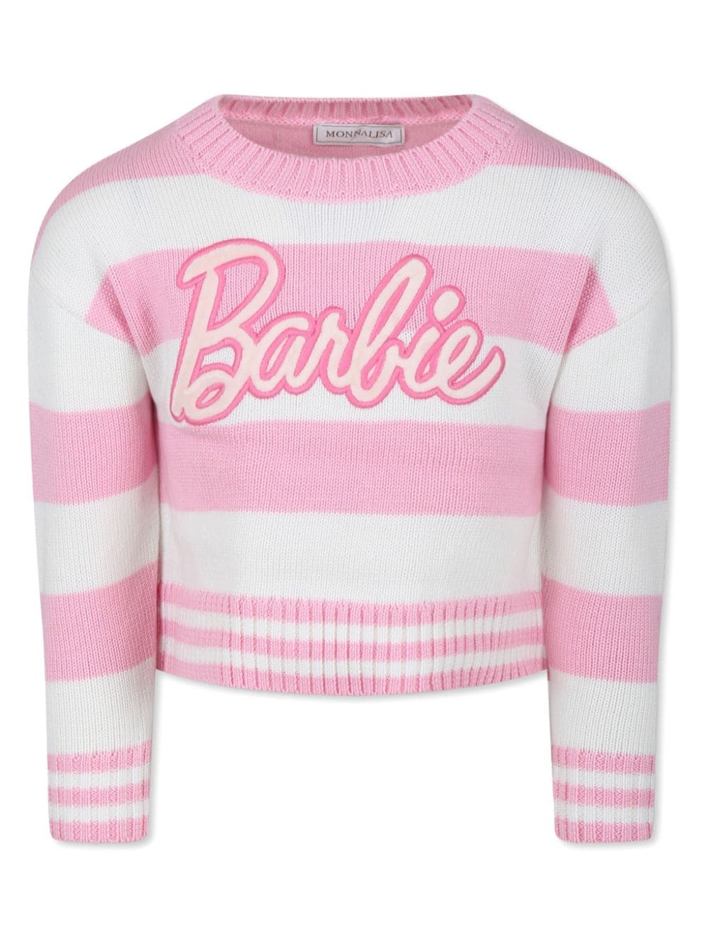 Maglione per bambina Monnalisa x Barbie a righe bianco e rosa - Rubino Kids