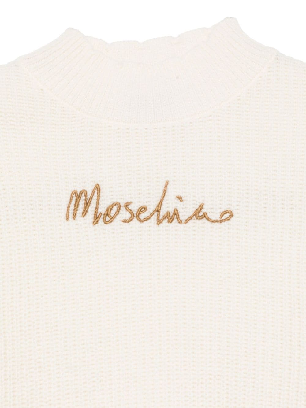 Maglione per bambina Moschino Kids bianco con ricamo logo in oro - Rubino Kids