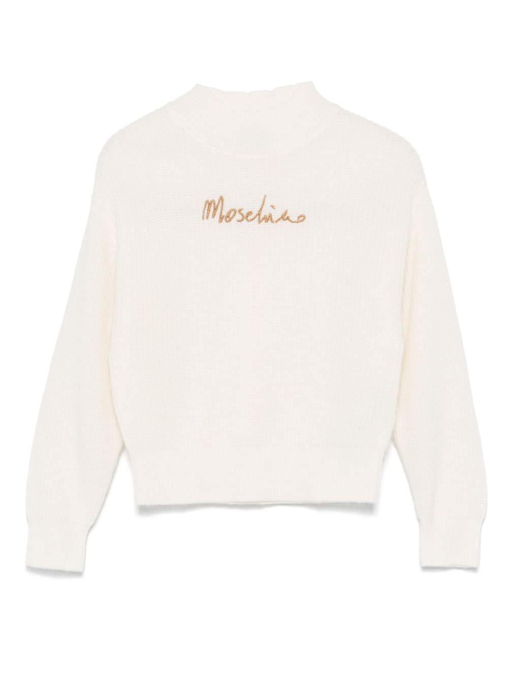 Maglione per bambina Moschino Kids bianco con ricamo logo in oro - Rubino Kids