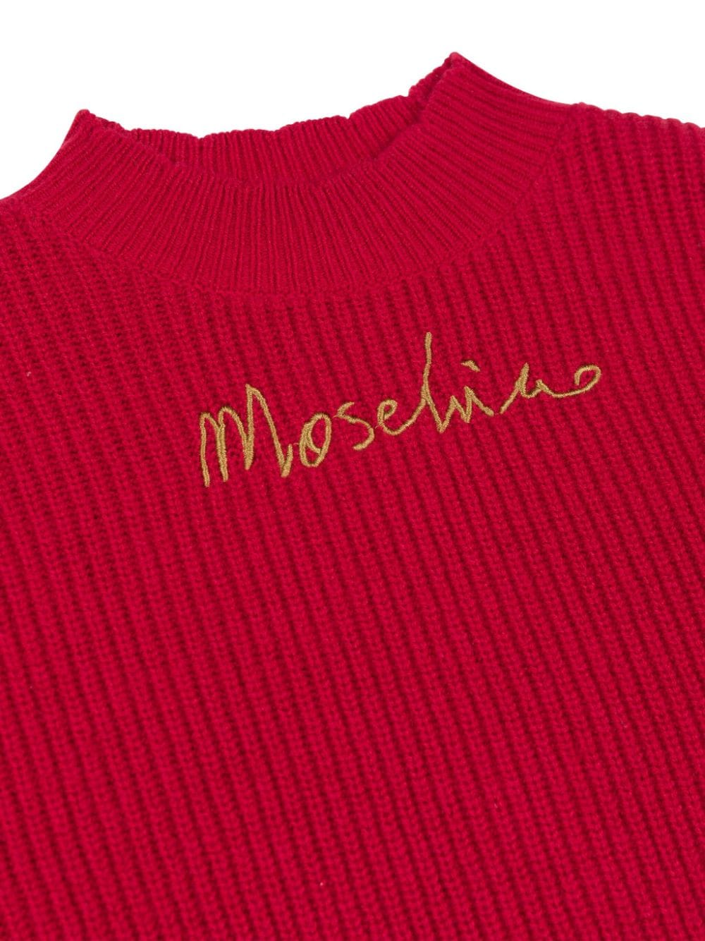 Maglione per bambina Moschino Kids rosso con ricamo logo in oro - Rubino Kids