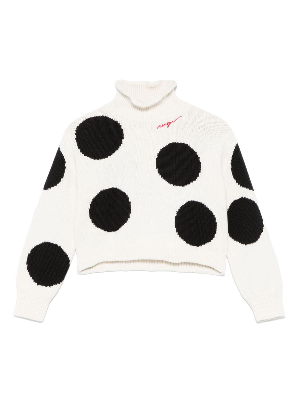 Maglione per bambina MSGM Kids bianco con pois neri e logo ricamato - Rubino Kids