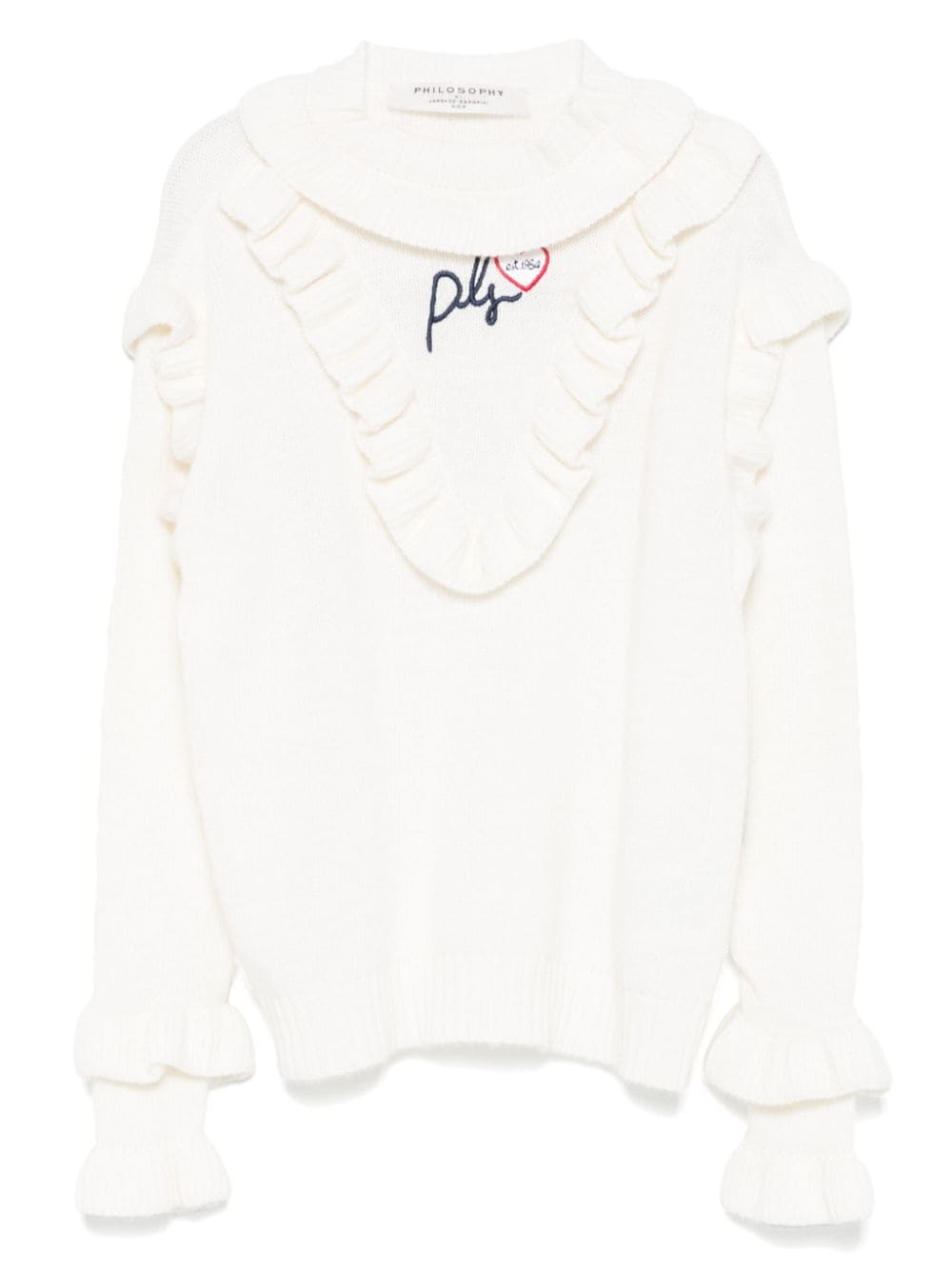 Maglione per bambina Philosophy Di Lorenzo Serafini Kids bianco con ricamo e ruches - Rubino Kids