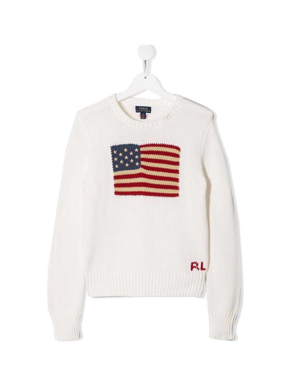 Maglione per bambina Ralph Lauren Kids bianc con motivo bandiera intarsiato - Rubino Kids