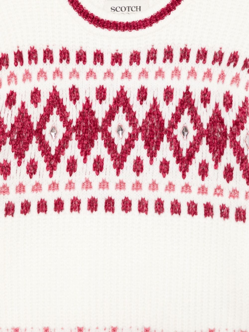 Maglione per bambina Scotch e soda fair isle bianco con decorazioni in cristallo - Rubino Kids