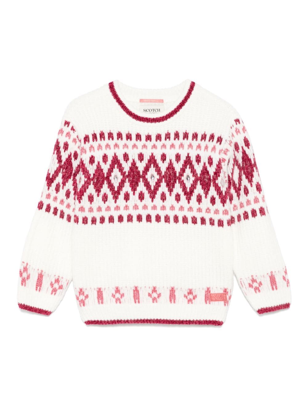 Maglione per bambina Scotch e soda fair isle bianco con decorazioni in cristallo - Rubino Kids