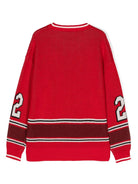 Maglione per bambino Amiri Kids rosso con numero 22 jacquard a righe - Rubino Kids