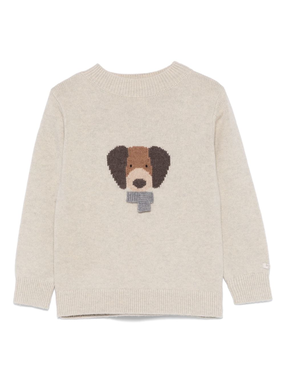 Maglione per bambino Donsje beige con motivo cane sul davanti - Rubino Kids