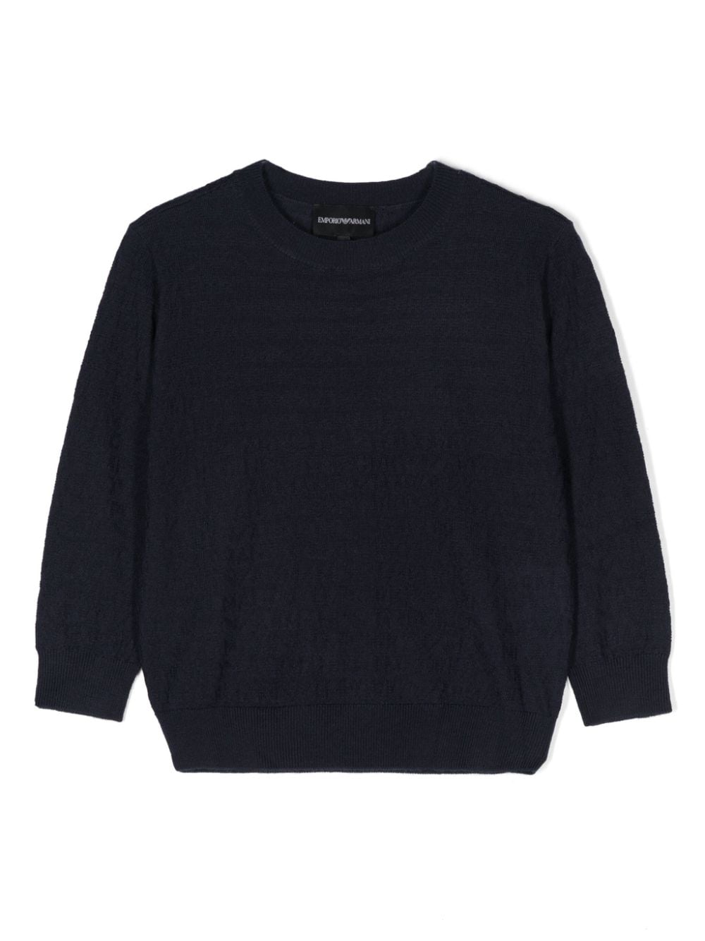 Maglione per bambino Emporio Armani Kids blu girocollo con logo - Rubino Kids