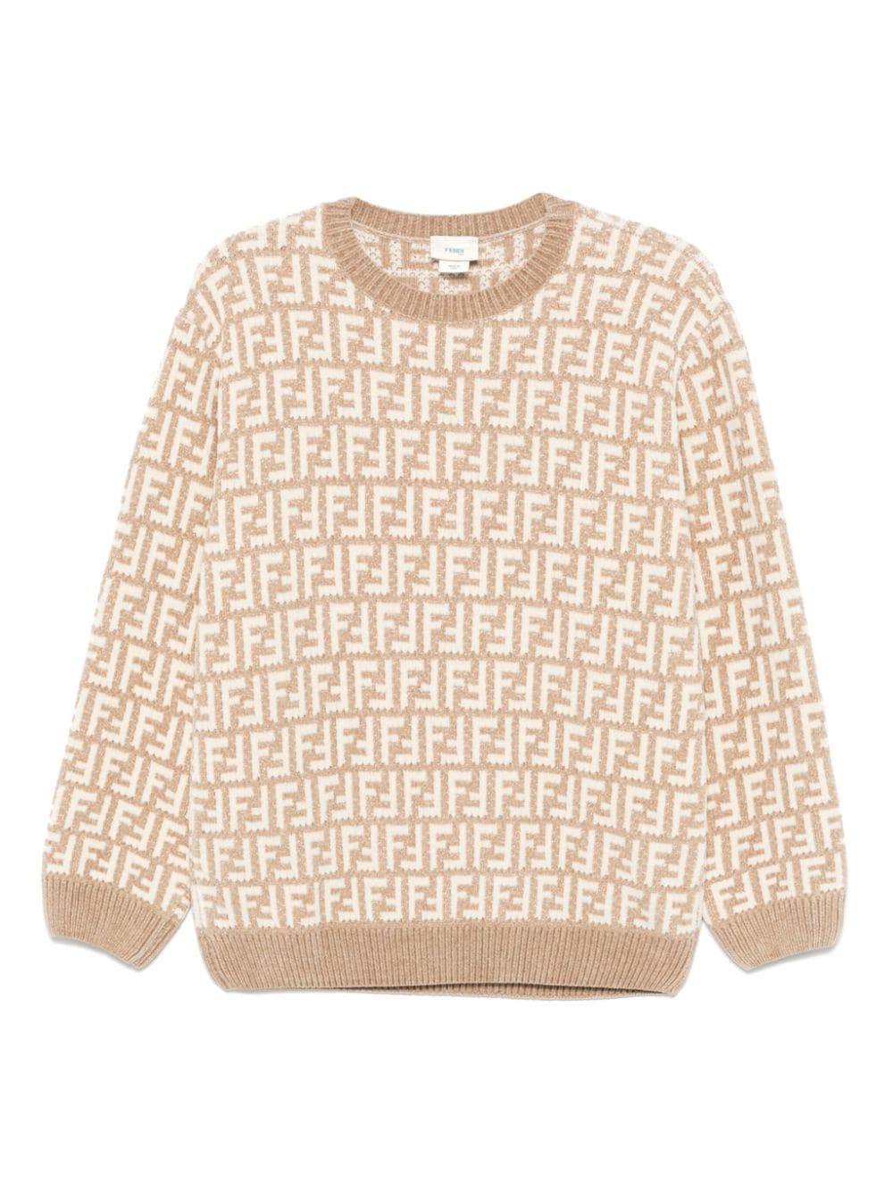 Maglione per bambino Fendi Kids beige con stampa FF all - over - Rubino Kids