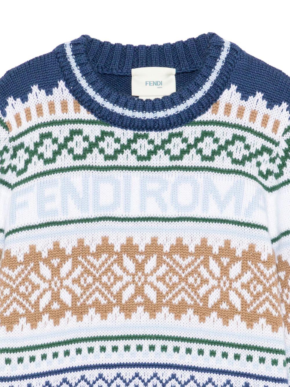 Maglione per bambino Fendi Kids blu con motivo Fair Isle - Rubino Kids