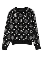 Maglione per bambino John Richmond Junior nero con logo intarsiato - Rubino Kids