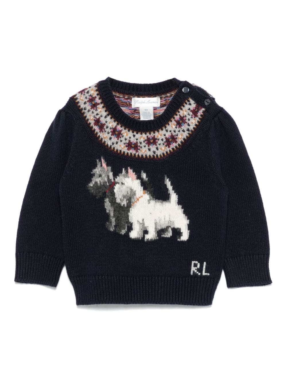 Maglione per neonata Ralph Lauren Kids blu con ricamo cani - Rubino Kids